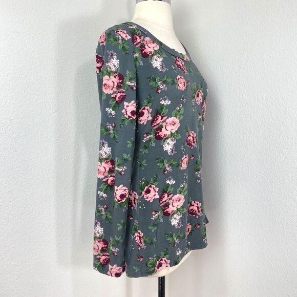 Rue 21 Gray Pink Rose Tunic Top XL Soft Long Sleeves Whimsy Fairy Goth Boho - Picture 8 of 10
